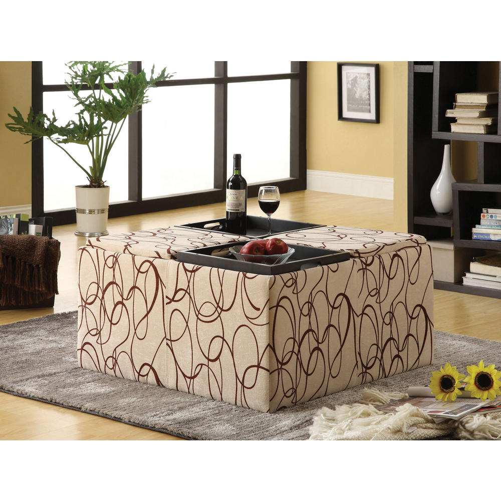 Furnituremaxx Kami Stroke Pattern Fabric Storage Ottoman with 4-Trays