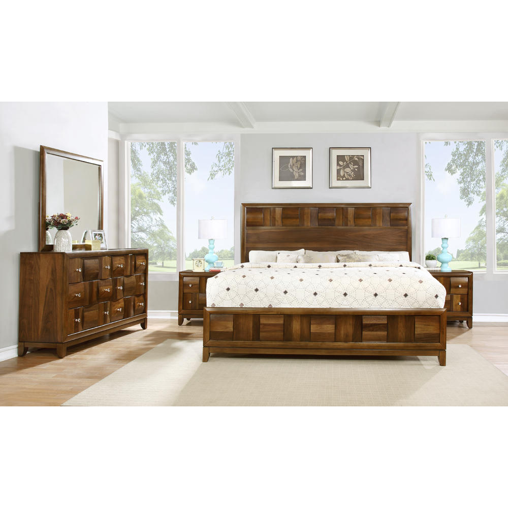 Furnituremaxx Calais Walnut Finish Solid Wood Construction Bedroom set  King Bed  Dresser  Mirror  2 Night Stands