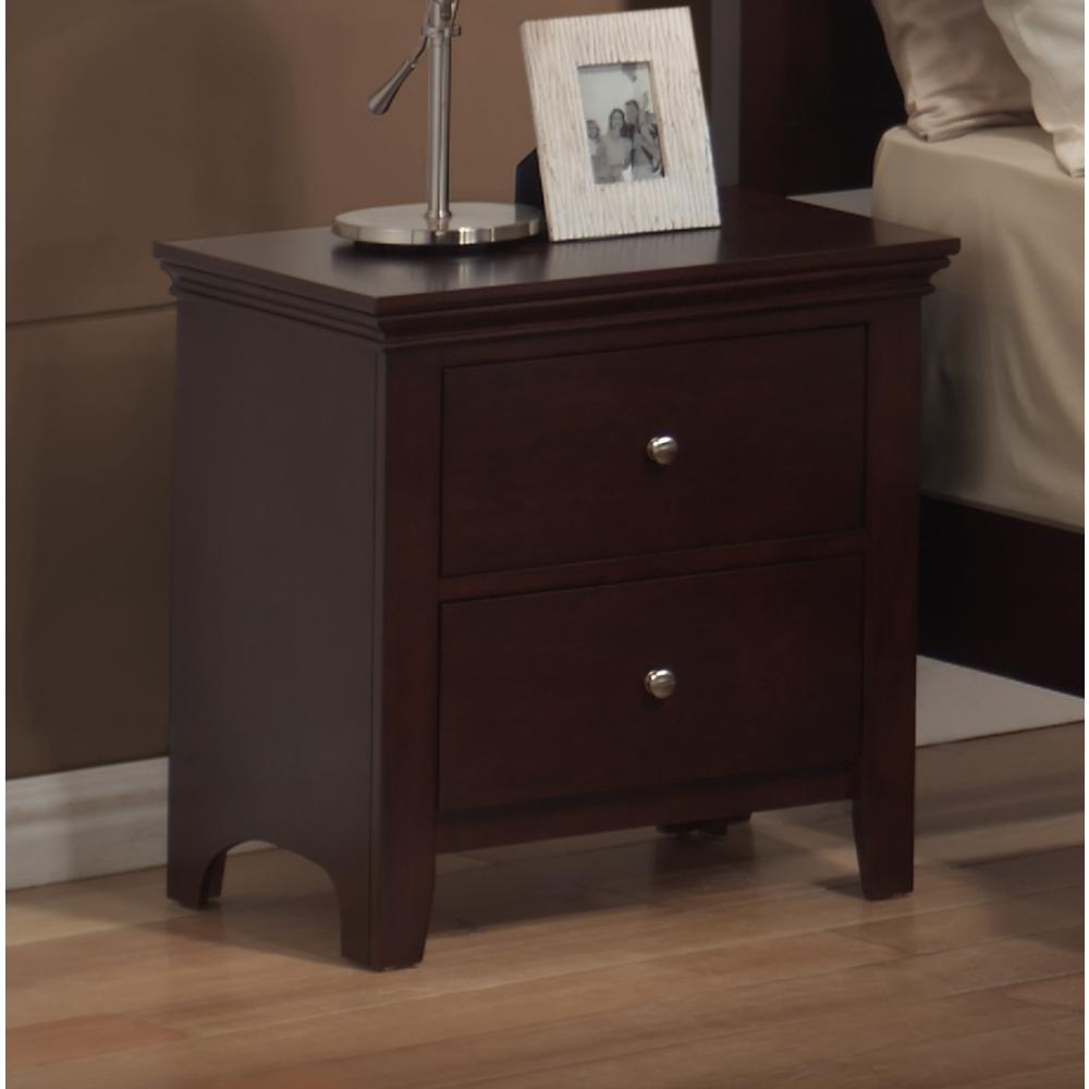 Furnituremaxx 5pc Cherry Finish Bundled Leather Bedroom Set (Queen Bed  Dresser  Mirror  2 Night Stands)