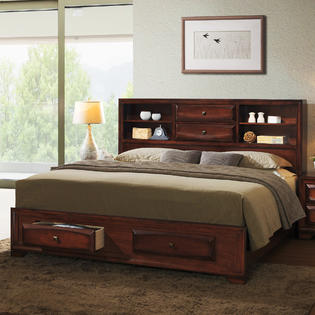 Furniturema Asger Antique Oak Finish, King Size Wooden Bed Frame With Storage
