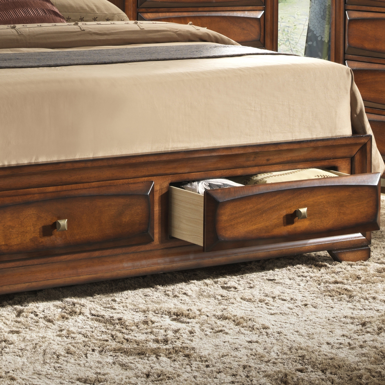 Furnituremaxx Oakland 139 Antique Oak Finish Wood Queen Size Storage Platform Bed