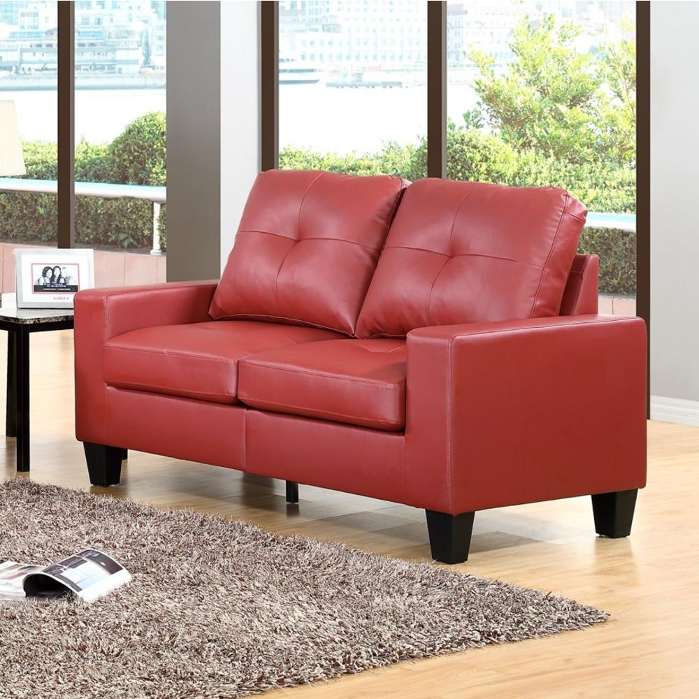Furnituremaxx Fernanda Red Faux Leather Loveseat