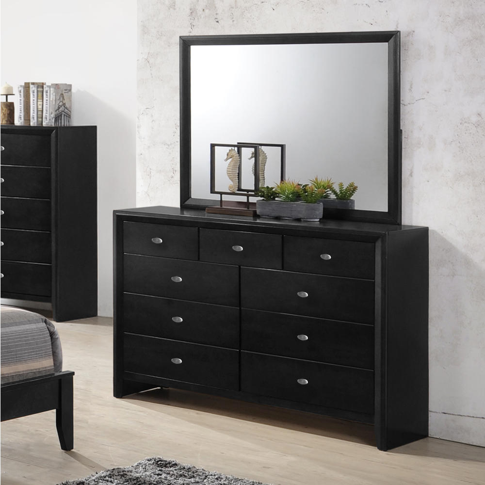 Furnituremaxx Ecrille 350 Black Wood Dresser and Mirror