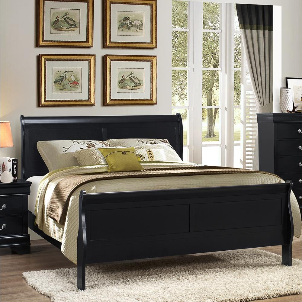 Furnituremaxx Isony 594 Black Louis Philippe Style Wood Sleigh Bed  Queen