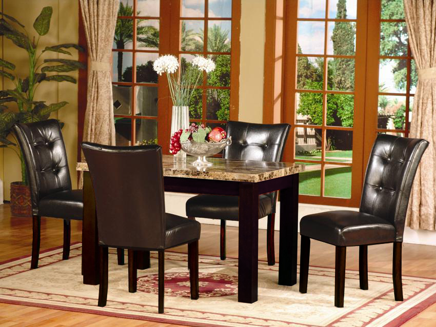 Furnituremaxx 5 Pc Dark Artificial Marble Top Dinette Dinning Set   Dining table 4 Chairs