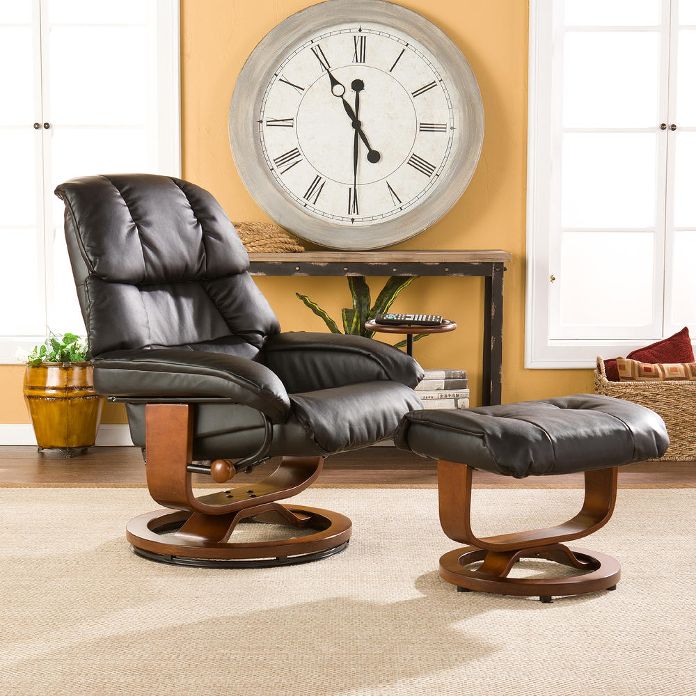 Furnituremaxx Adjustable Black Bonded Leather Recliner and Ottoman   Office Chair