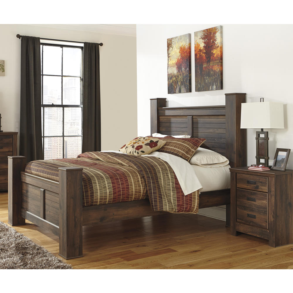 Furnituremaxx Quindenny Casual Replicated Oak Grain Dark Brown Color King Poster Bed And Nightstand