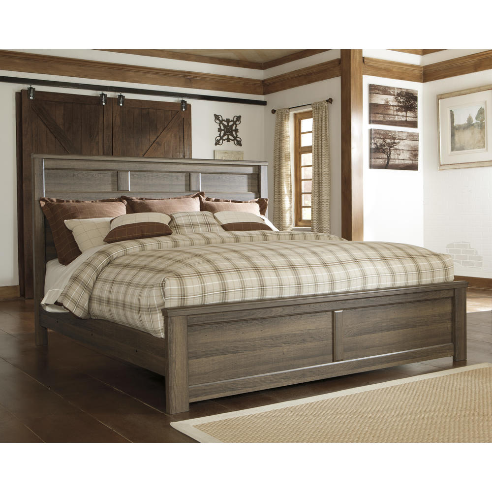 Furnituremaxx Juararoy Casual Dark Brown Color Replicated rough-sawn oak King Bed
