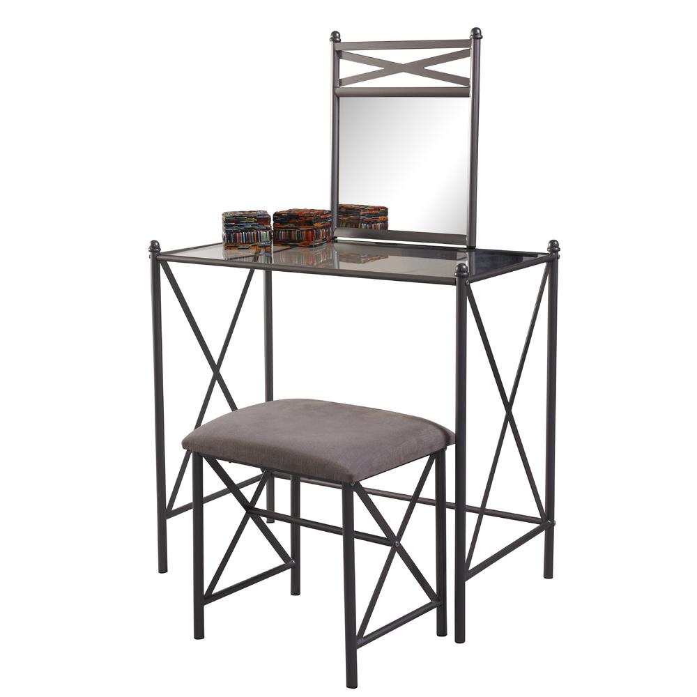 Furnituremaxx Rondill Stylish Rectangular Mirror Vanity Set - Metal and Microfiber