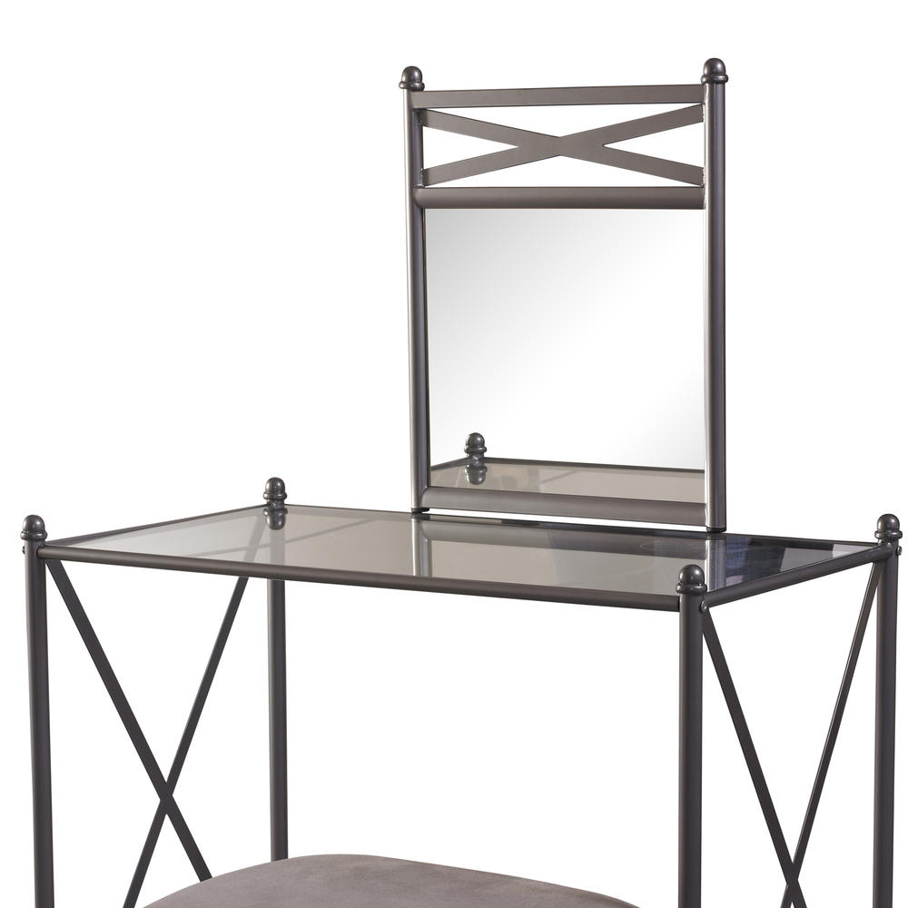 Furnituremaxx Rondill Stylish Rectangular Mirror Vanity Set - Metal and Microfiber