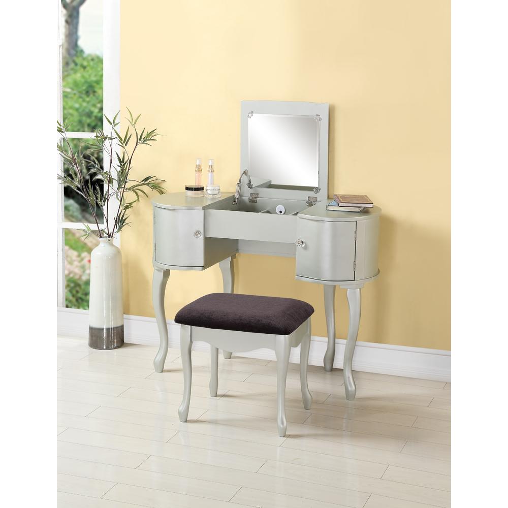 Furnituremaxx Silver Rounded Style Paloma Vanity Set 