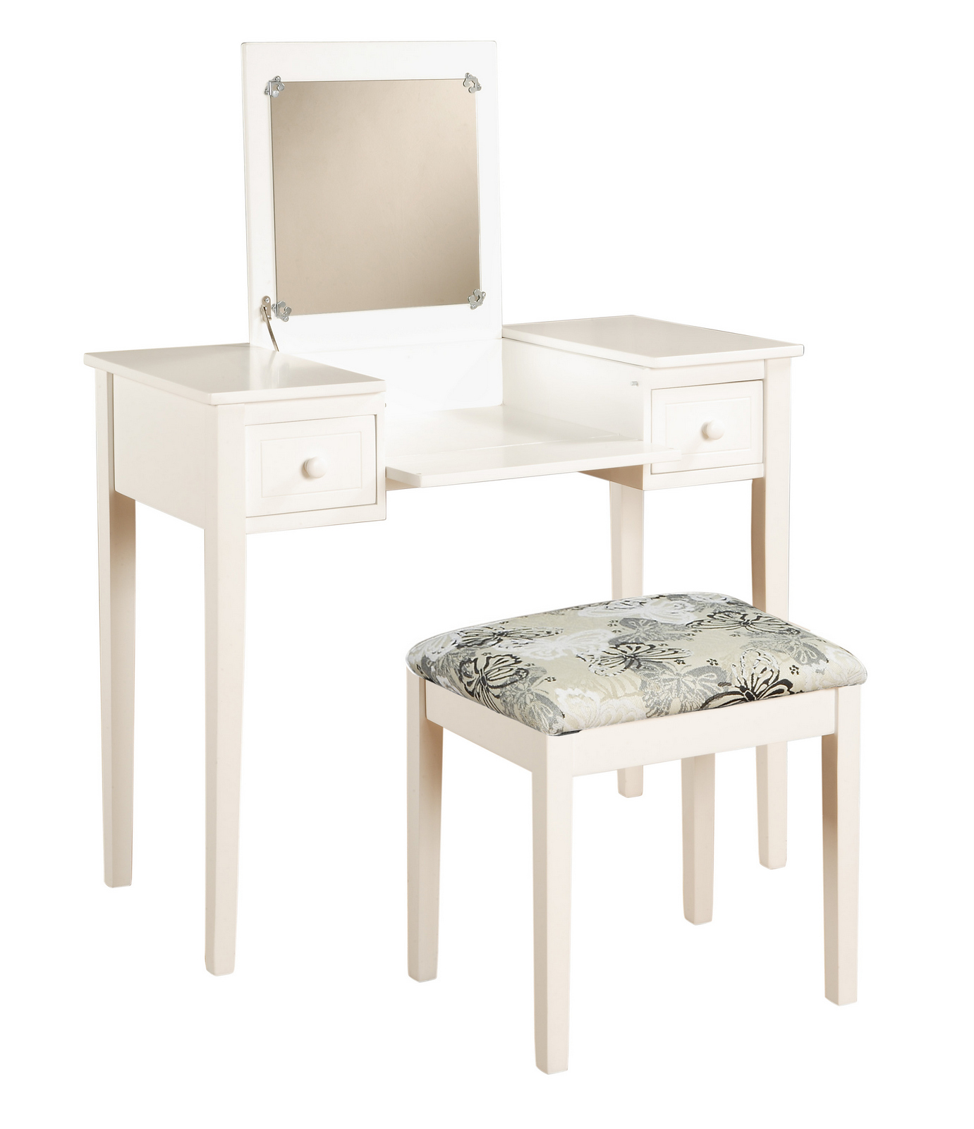 Furnituremaxx Wood White Vanity Set W/  White Butterfly Bench