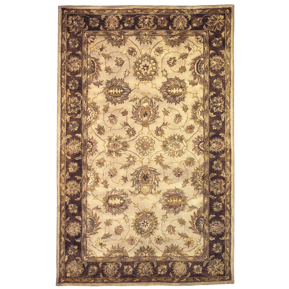 Furnituremaxx Rosedown Pale Gold & Chocolate Rectangle Hand Tufted TraditionalIndia 100% Wool Area Rug - 5 X 8