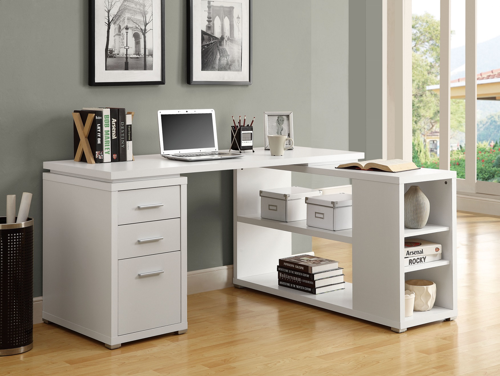 Furnituremaxx White Hollow-Core Left Or Right Facing Corner Desk