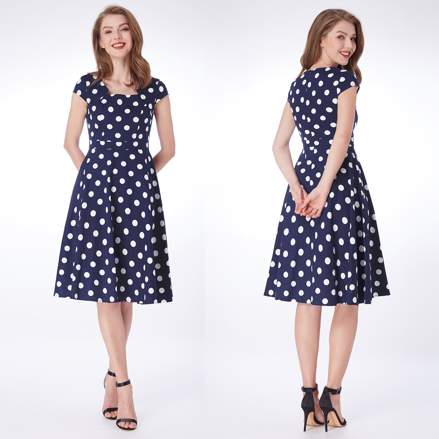 Womens Dresses For Wedding Guest Alisa Pan Womens Vintage Cap Sleeve Fit And Flare Polka Dot Tail Party Wedding Guest Dress