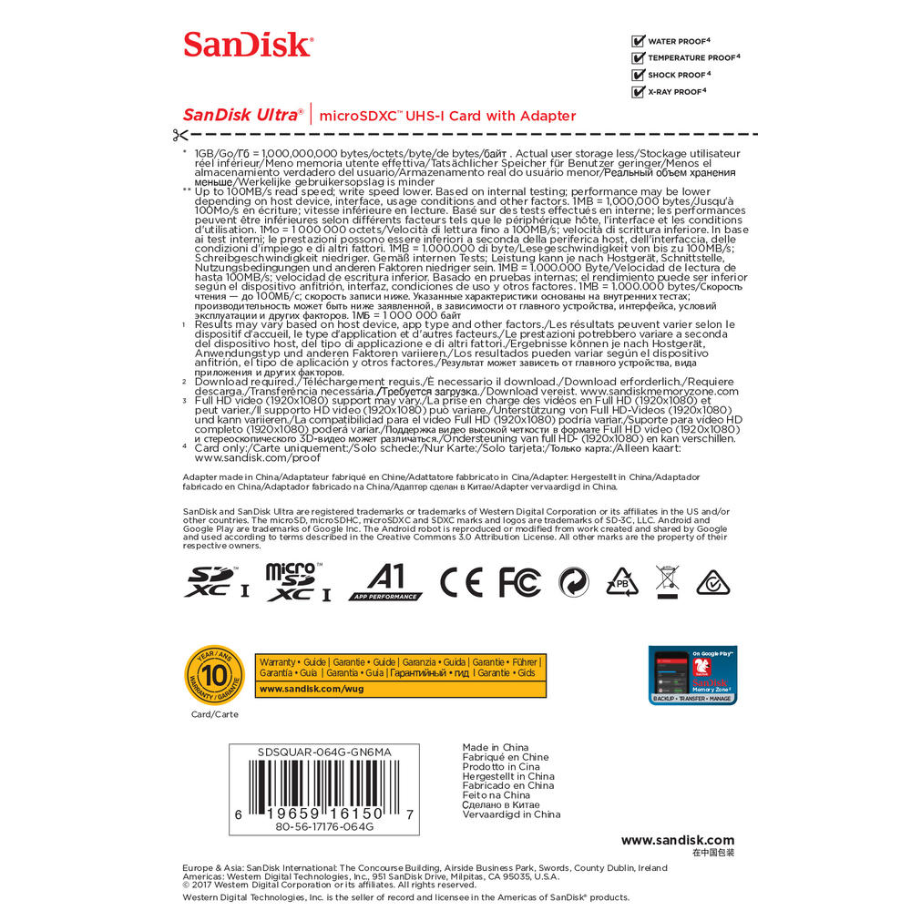 SanDisk 64GB Sandisk Ultra microSDXC UHS-I CL10 A1 Mobile Phone Memory Card 100MB/sec