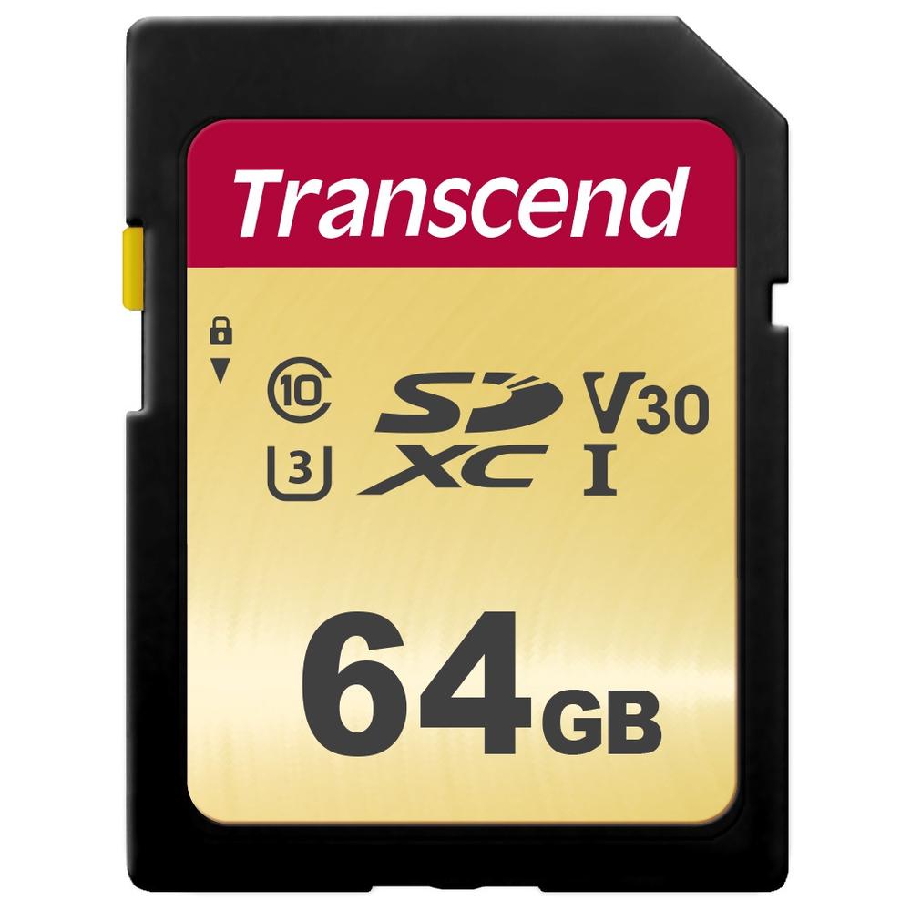 Transcend 64GB Transcend 500S SDXC UHS-I U3 V30 SD Memory Card CL10 95MB/sec MLC Flash