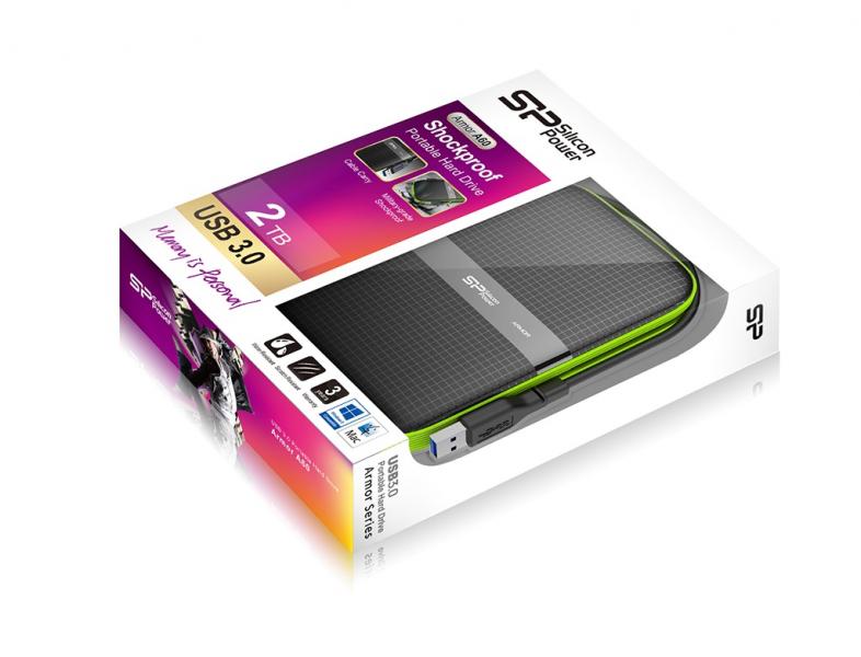 Silicon Power 2TB Silicon Power Armor A60 Shockproof Portable Hard Drive - USB3.0 - Black/Green Edition