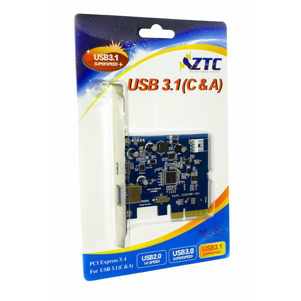 ZTC Sky USB 3.1 Add-On PCIe Card High Speed Dual C and A USB ports