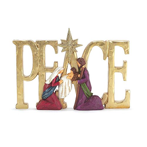 Dicksons Gold Tone PEACE Holy Family 6 x 9 inch Resin Stone Christmas Nativity Figurine