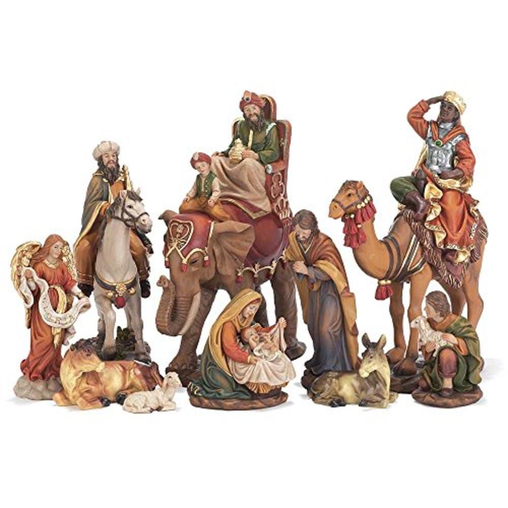 Dicksons 10 Piece Resin Nativity Set with Animals and Removable Baby