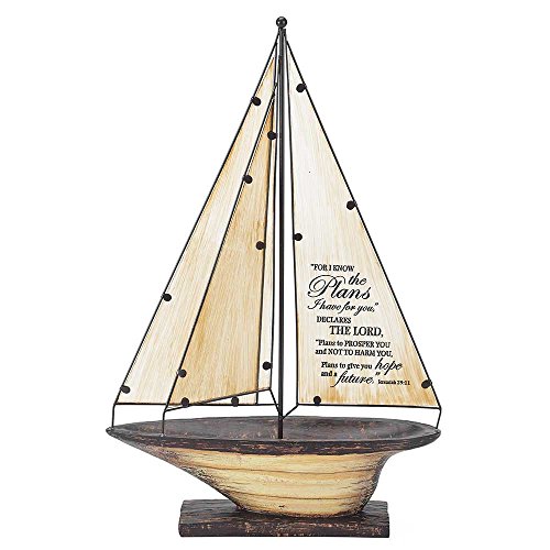 Dicksons I Know Declares the Lord 16.5 x 12 Resin Stone and Acrylic Table Top Sailboat Figurine