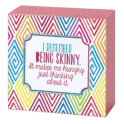 DICKSONS, INC. I Remember Being Skinny Lined Diamond Pattern 4 x 4 Wood Tabletop Mini Plaque
