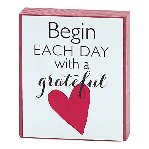 DICKSONS, INC. Begin Each Day Grateful Heart Red 2.5 x 3 Wood Table Top Sign Plaque Decoration