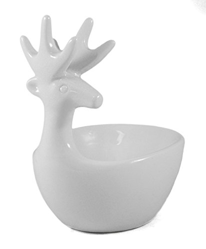 Creative Co-Op XC7483 Country Christmas 4.5" Round Ceramic Bowl with Deer Head, White