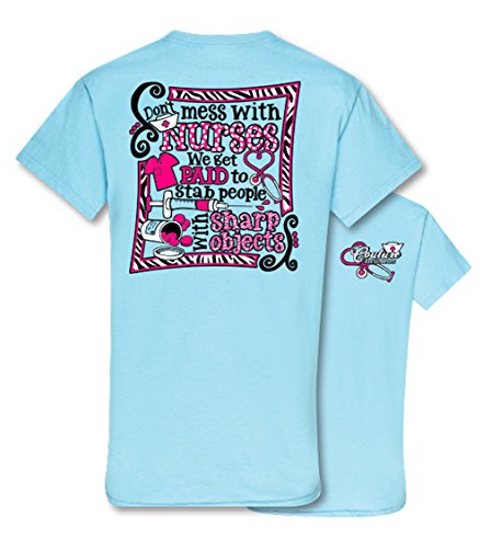 Southern Couture Couture Tee Company Don't Mess with Nurses Womens Classic Fit T-Shirt - Sky Blue, Small