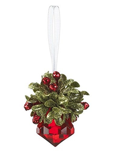 GANZ 2.5" Kyrstal Kiss Ball Ornament, Tiny Mistletoe Jewel, Red - Wedding Acrylic Kissing Crystal- KK235