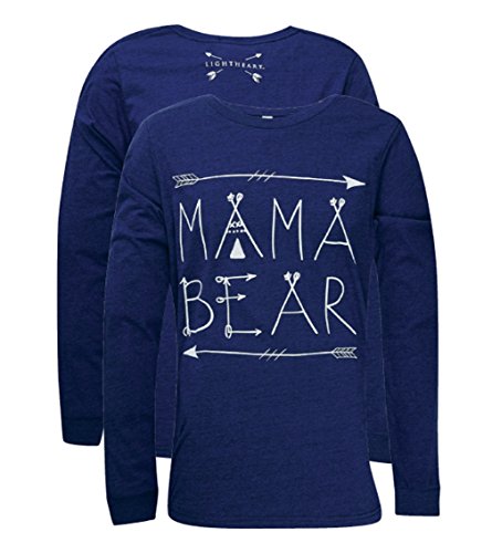 Southern Couture Light Heart Mama Bear Tee Front on Longsleeve Womens Fit T-Shirt - Navy Triblend, Small