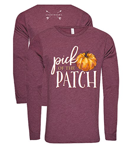 Southern Couture Light Heart Pick of the Patch Pumpkin Front Tee Longsleeve Womens Fit Shirt - Maroon Triblend, 2X-Large