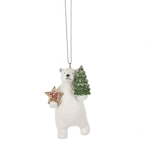Midwest-CBK Polar Bear with Evergreen Tree Joy Star 2 x 3 Inch Resin Christmas Ornament Figurine