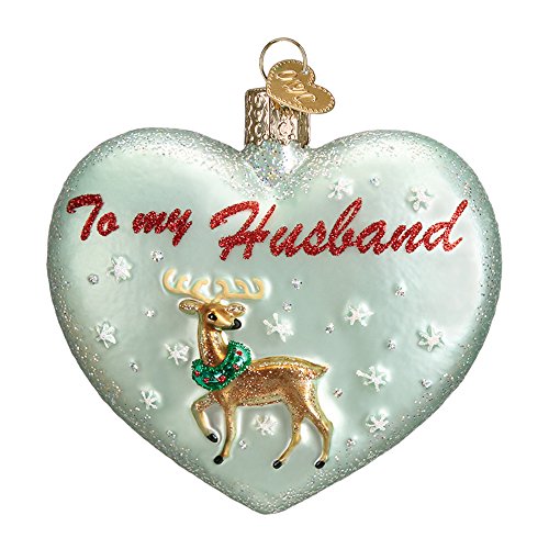 Old World Christmas Reindeer Husband Heart 2.5 x 3.75 Blown Glass Christmas Figurine Ornament