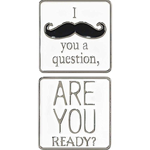 DICKSONS, INC. I Mustache You a Question White and Black Square Metal Inspirational Hand Held Pocket Stone