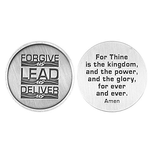 DICKSONS, INC. Forgive Lead Deliver Us Pewter Finish Round Metal Inspirational Hand Held Pocket Stone