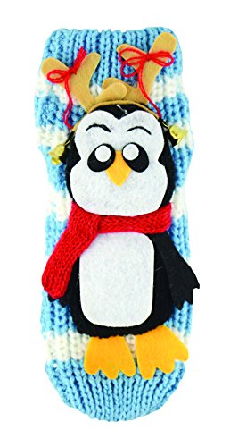 Red Carpet Studios Penguin Antlers Pig-E Pals 3D Kids One Size Knit Slipper Gripper No-Slip Socks
