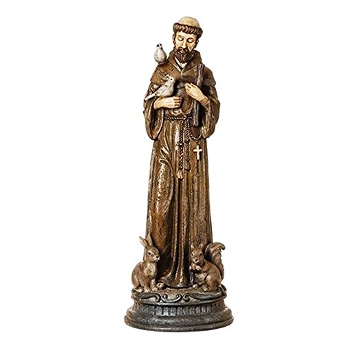 Roman Catholic Statues Distressed Saint Francis Figurine with Birds Rabbits Animals 30"