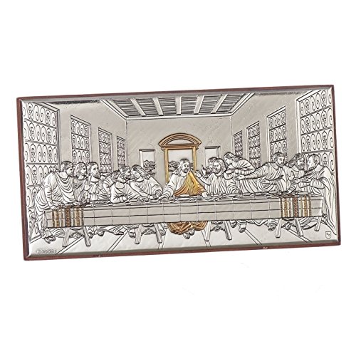 Roman The Last Supper Silver and Gold 6 x 3 Inch Wood Aluminium Wall Mounted Easelback Plaque