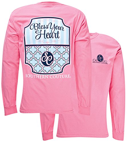 Southern Couture SC Comfort Bless Your Heart on Long Sleeve Womens Fit Shirt - Peony Pink, Small