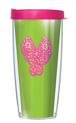 Signature Tumblers Flip Flop - Pink Emblem On Green Wrap Super Traveler 22 Oz Tumbler Cup with Pink Lid