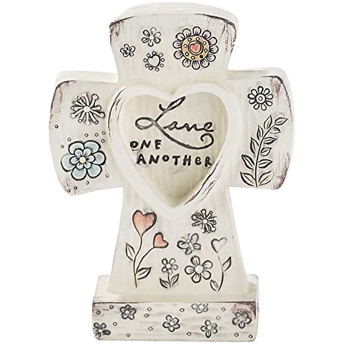 DICKSONS, INC. Love One Another Floral White 5 Inch Resin Tabletop Cross