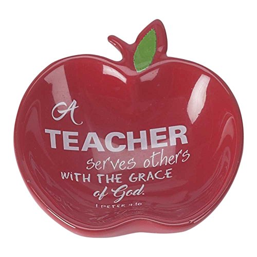 DICKSONS, INC. A Teacher Serves Others Red 3 x 3 Terra Cotta Apple Shaped Keepsake Decorative Bowl Tray