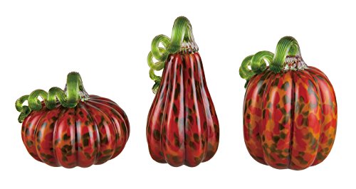 Transpac Imports, Inc Fall Dots with Green Curly Stem Pumpkins 6 x 4.5 Glass Harvest Figurine Set of 3