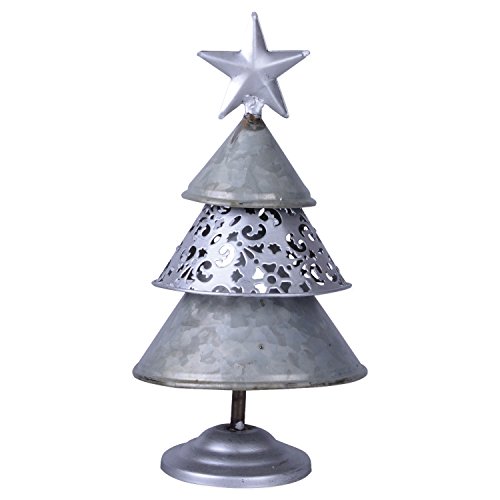 Transpac Imports, Inc Silver Tone Funnel Shape Small 11 x 5.5 Galvanized Metal Table Top Christmas Tree