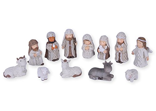 Transpac Imports, Inc Cable Knit Textured Holy Family, Three Kings and Angel Resin Christmas Nativity Figurine Set of 12