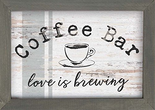 P Graham Dunn P. GRAHAM DUNN Coffee Bar Love is Brewing Whitewash Look 10 x 7 Inch Pine Wood Framed Wall Art Plaque