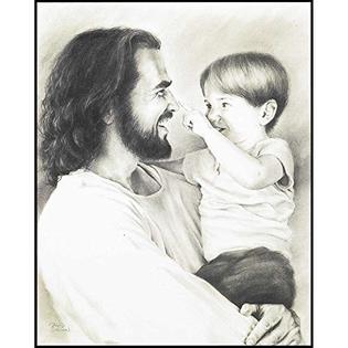 Dicksons Laughing Jesus With Innocent Boy Brushed Grayscale 8 X 10