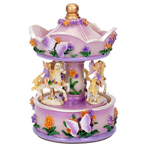 Elanze Designs Purple Floral Fairy Musical Carousel 6 inch Rotating Figurine Plays Tune Carousel Waltz